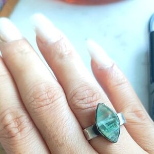 Silver and Green Gemstone Ring